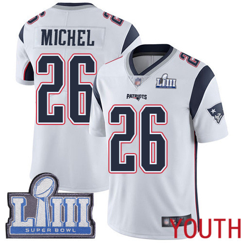 New England Patriots Football #26 Super Bowl LIII Bound Limited White Youth Sony Michel Road NFL Jersey->youth nfl jersey->Youth Jersey